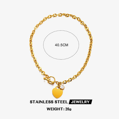 Wholesale Jewelry Simple Style Heart Shape 304 Stainless Steel Rhinestones 18K Gold Plated Inlay Bracelets Necklace