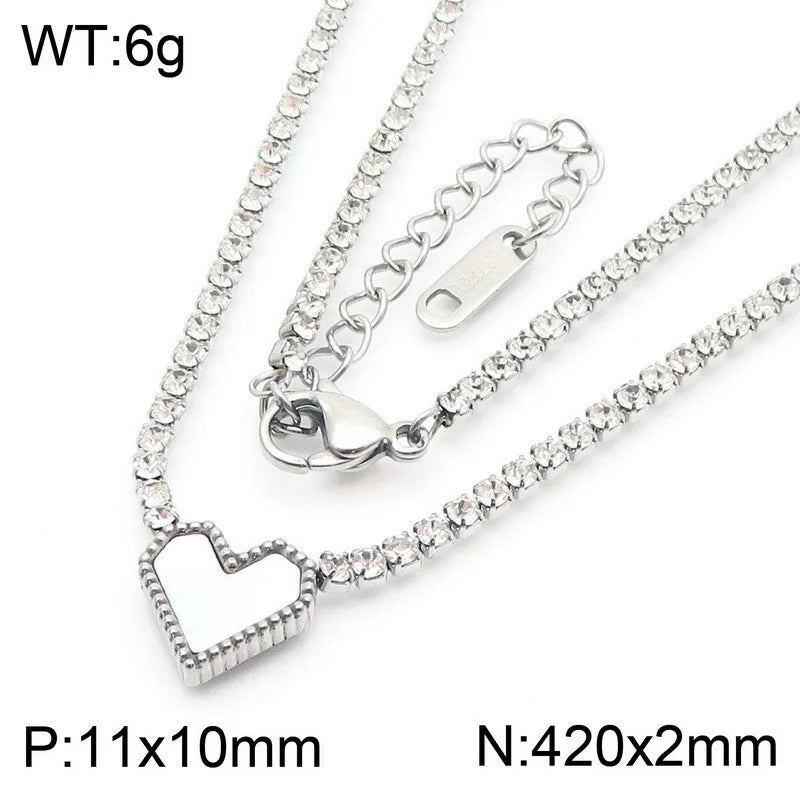 Wholesale Jewelry Simple Style Heart Shape 304 Stainless Steel Rhinestones 18K Gold Plated Inlay Bracelets Necklace