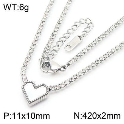 Wholesale Jewelry Simple Style Heart Shape 304 Stainless Steel Rhinestones 18K Gold Plated Inlay Bracelets Necklace