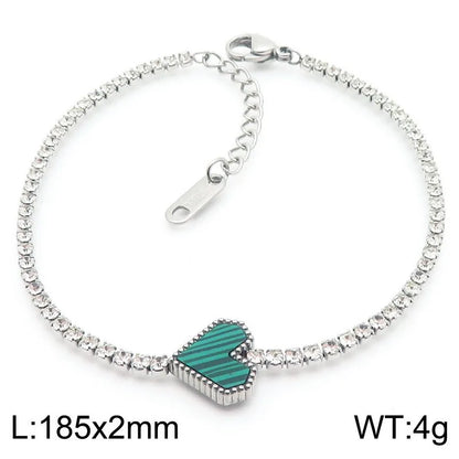 Wholesale Jewelry Simple Style Heart Shape 304 Stainless Steel Rhinestones 18K Gold Plated Inlay Bracelets Necklace