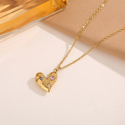 Wholesale Jewelry Simple Style Heart Shape 304 Stainless Steel Zircon Gold Plated Plating Inlay Pendant Necklace