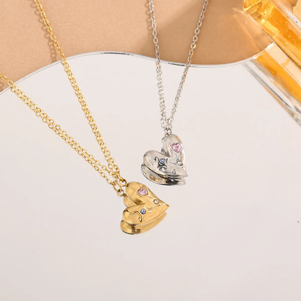 Wholesale Jewelry Simple Style Heart Shape 304 Stainless Steel Zircon Gold Plated Plating Inlay Pendant Necklace