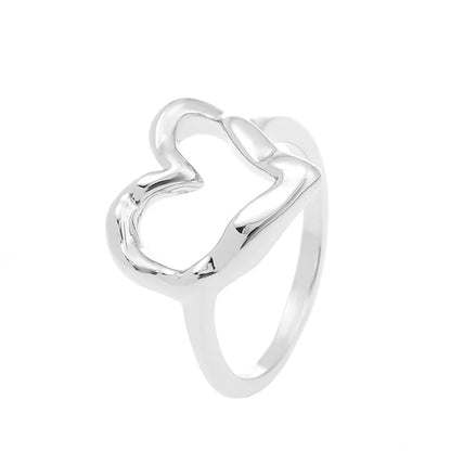 Wholesale Jewelry Simple Style Heart Shape Alloy 14k Gold Plated Hollow Out Open Ring