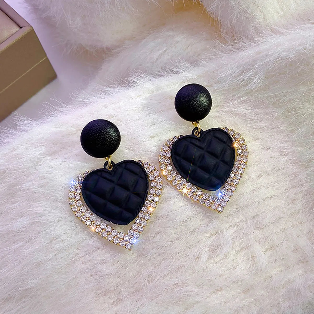 1 Pair Simple Style Heart Shape Stoving Varnish Alloy Rhinestones Drop Earrings