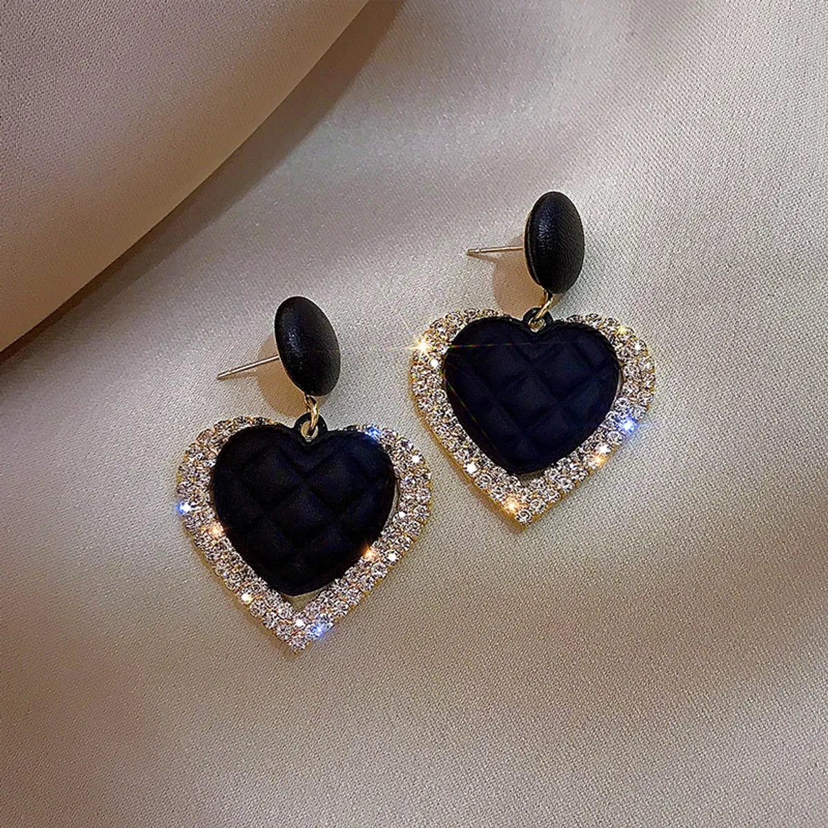 1 Pair Simple Style Heart Shape Stoving Varnish Alloy Rhinestones Drop Earrings