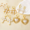 Wholesale Jewelry Simple Style Heart Shape Copper 18K Gold Plated Pearl Love Earrings For Women