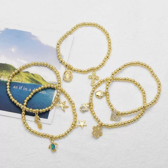 Wholesale Jewelry Simple Style Heart Shape Copper 18K Gold Plated Pendant Bracelet