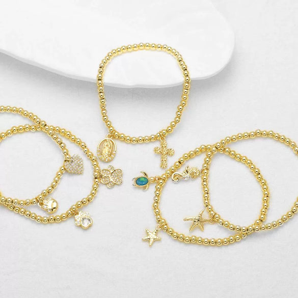 Wholesale Jewelry Simple Style Heart Shape Copper 18K Gold Plated Pendant Bracelet