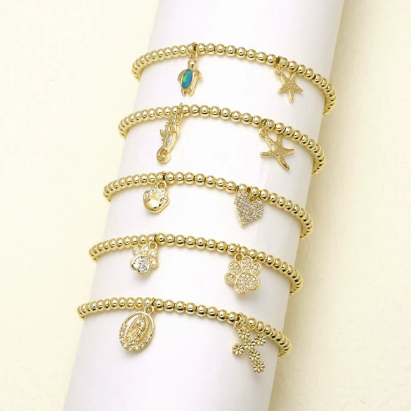 Wholesale Jewelry Simple Style Heart Shape Copper 18K Gold Plated Pendant Bracelet