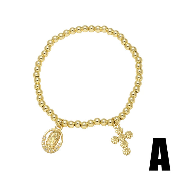 Wholesale Jewelry Simple Style Heart Shape Copper 18K Gold Plated Pendant Bracelet