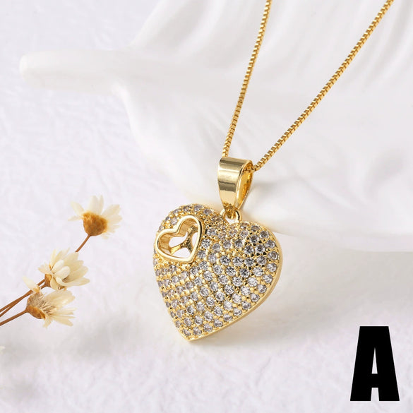 Wholesale Jewelry Simple Style Heart Shape Copper Necklace With Electroplating