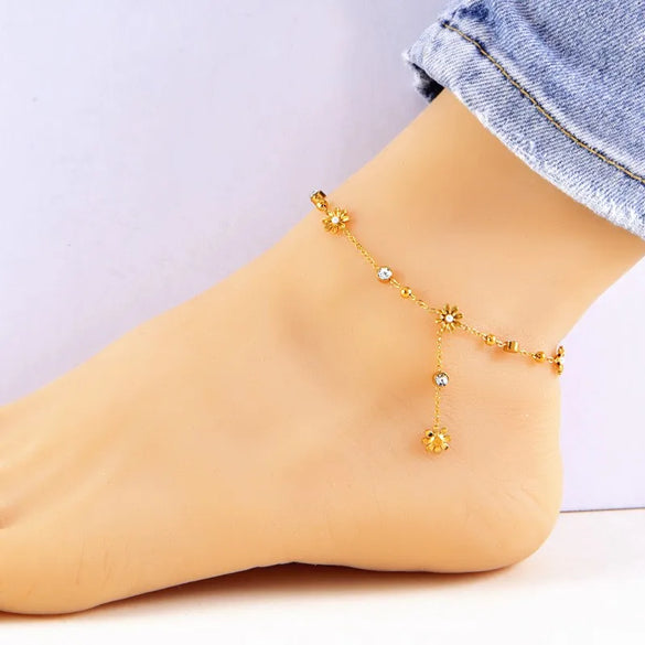 Wholesale Jewelry Simple Style Heart Shape Flower 304 Stainless Steel Anklet