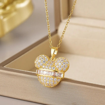 Wholesale Jewelry Simple Style Heart Shape Flower Butterfly Titanium Steel Gem Irregular Plating Pendant Necklace