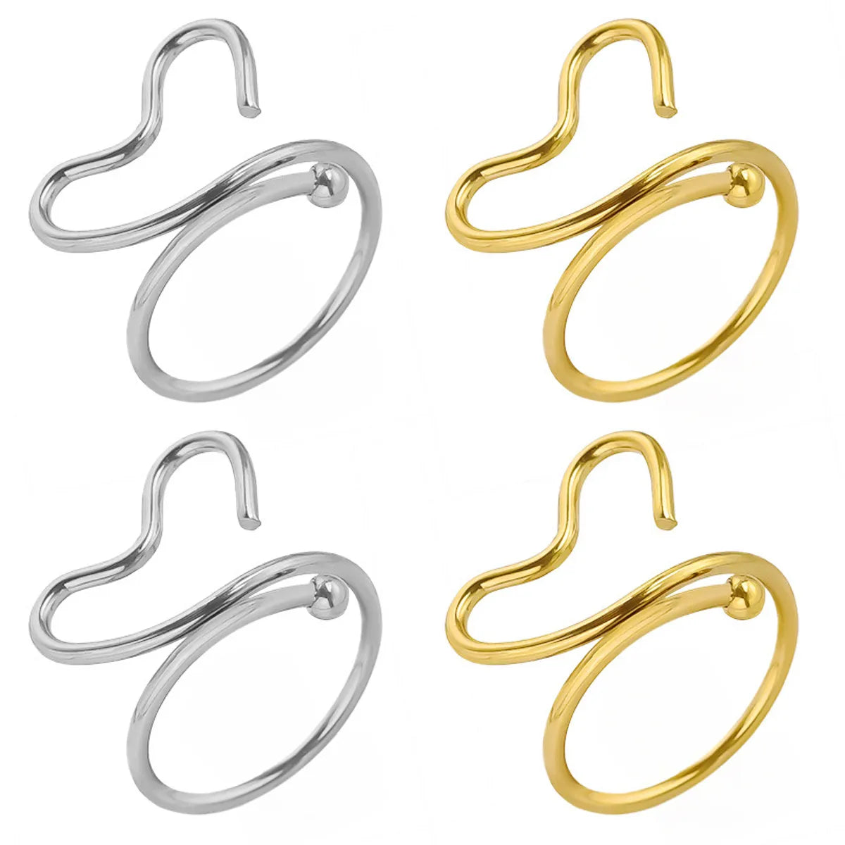 Wholesale Jewelry Simple Style Heart Shape Solid Color 304 Stainless Steel 18K Gold Plated Polishing Open Rings