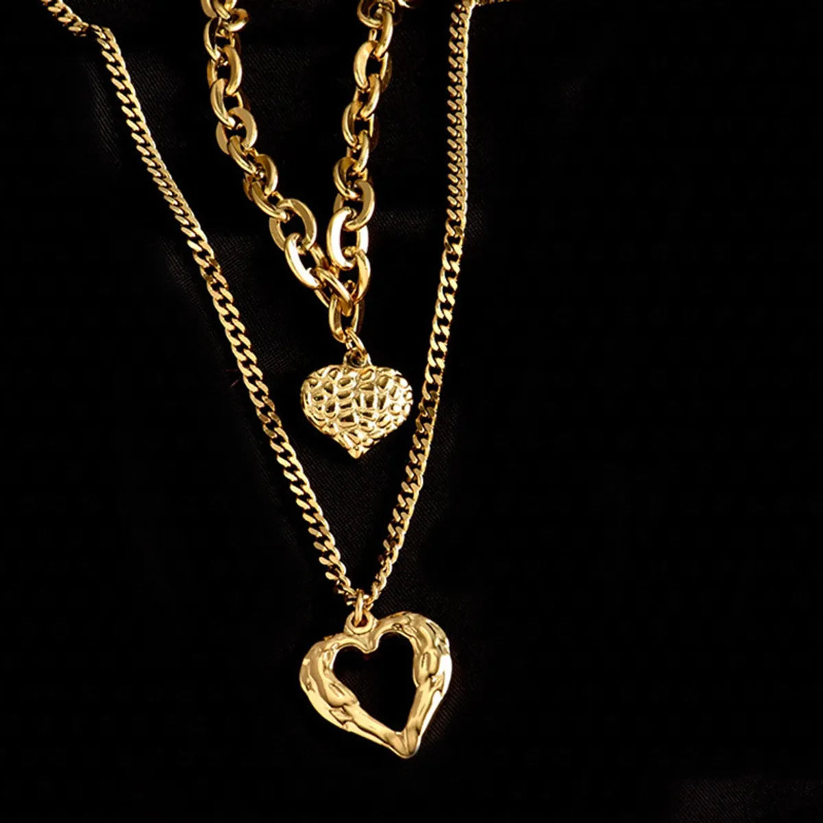 Wholesale Jewelry Simple Style Heart Shape Titanium Steel Plating Double Layer Necklaces