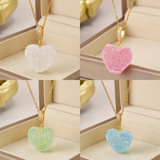 Wholesale Jewelry Simple Style Heart Shape Titanium Steel Zircon Inlay Pendant Necklace