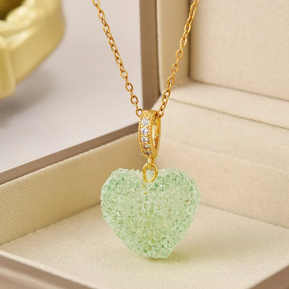 Wholesale Jewelry Simple Style Heart Shape Titanium Steel Zircon Inlay Pendant Necklace