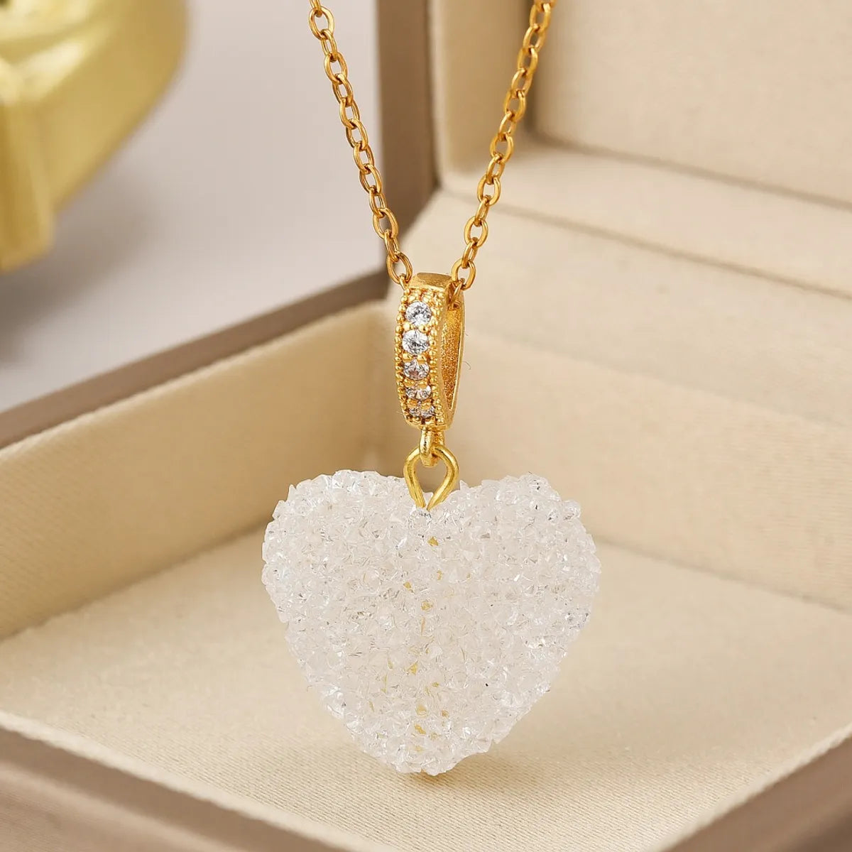 Wholesale Jewelry Simple Style Heart Shape Titanium Steel Zircon Inlay Pendant Necklace