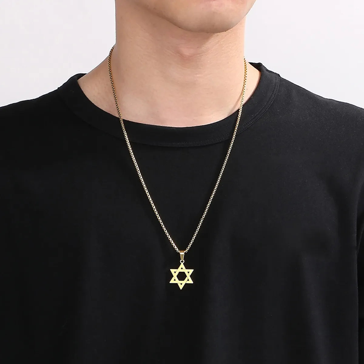 Wholesale Jewelry Simple Style Hexagram 304 Stainless Steel 18K Gold Plated Hollow Out Pendant Necklace