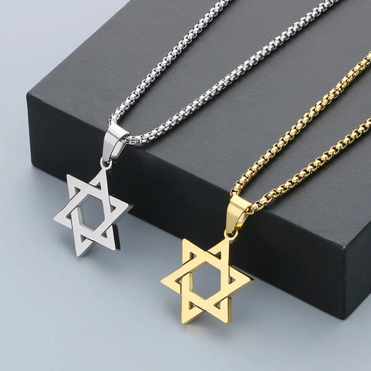 Wholesale Jewelry Simple Style Hexagram 304 Stainless Steel 18K Gold Plated Hollow Out Pendant Necklace