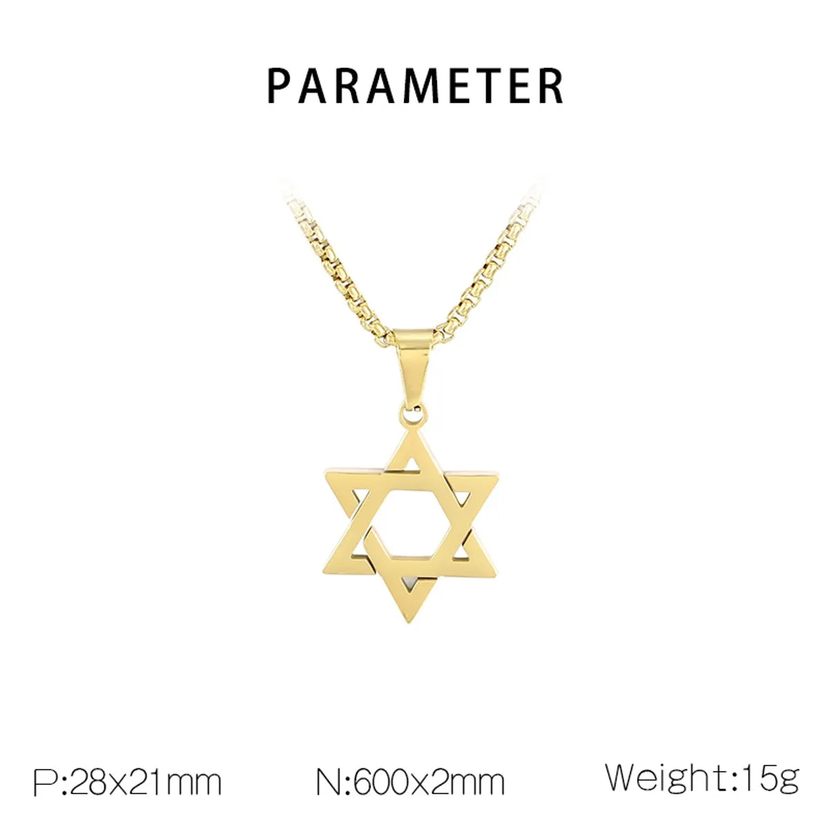 Wholesale Jewelry Simple Style Hexagram 304 Stainless Steel 18K Gold Plated Hollow Out Pendant Necklace