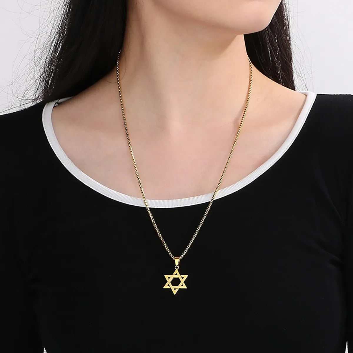 Wholesale Jewelry Simple Style Hexagram 304 Stainless Steel 18K Gold Plated Hollow Out Pendant Necklace