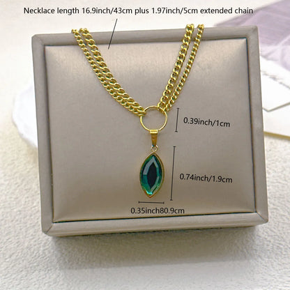 Wholesale Jewelry Simple Style Horse Eye 304 Stainless Steel Rhinestones 18K Gold Plated Inlay Pendant Necklace