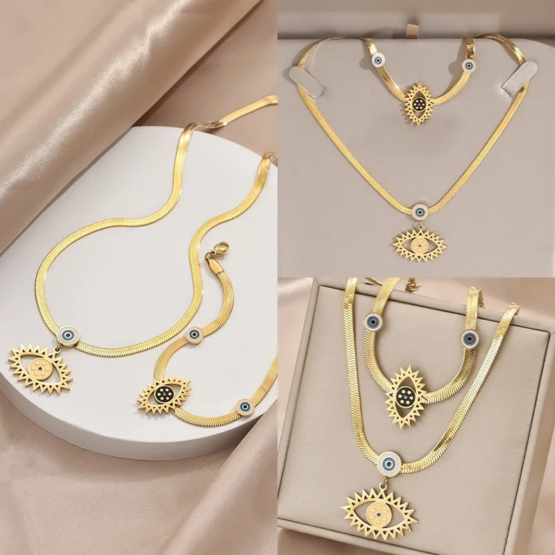 Wholesale Jewelry Simple Style IG Style Devil'S Eye Titanium Steel Zircon Inlay Jewelry Set