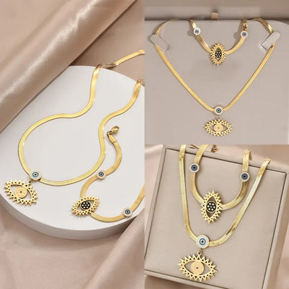 Wholesale Jewelry Simple Style IG Style Devil'S Eye Titanium Steel Zircon Inlay Jewelry Set