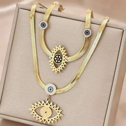 Wholesale Jewelry Simple Style IG Style Devil'S Eye Titanium Steel Zircon Inlay Jewelry Set