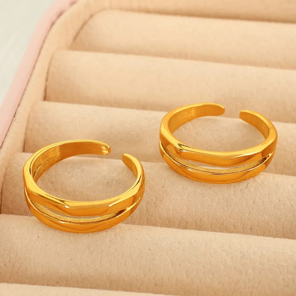 Wholesale Jewelry Simple Style IG Style Geometric Solid Color 304 Stainless Steel 18K Gold Plated Polishing Hollow Out Open Rings