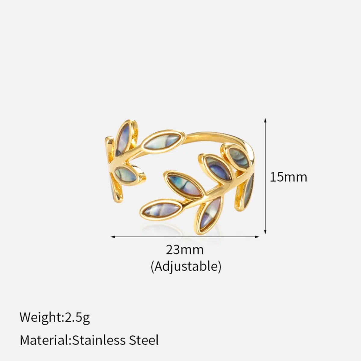 Wholesale Jewelry Simple Style IG Style Leaf 304 Stainless Steel Plating Open Rings