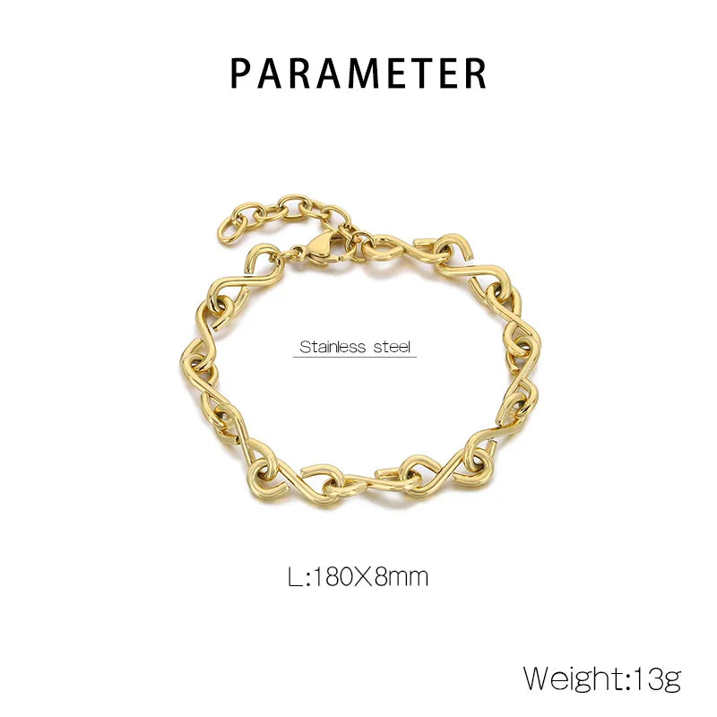 Wholesale Jewelry Simple Style Infinity 304 Stainless Steel 18K Gold Plated Bracelets Necklace