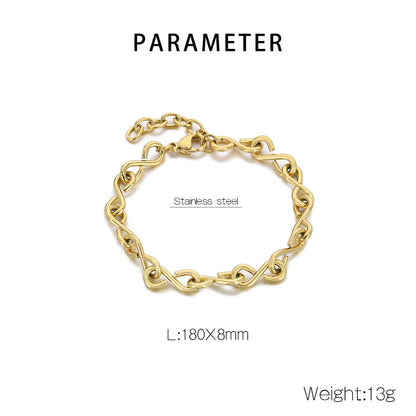 Wholesale Jewelry Simple Style Infinity 304 Stainless Steel 18K Gold Plated Bracelets Necklace