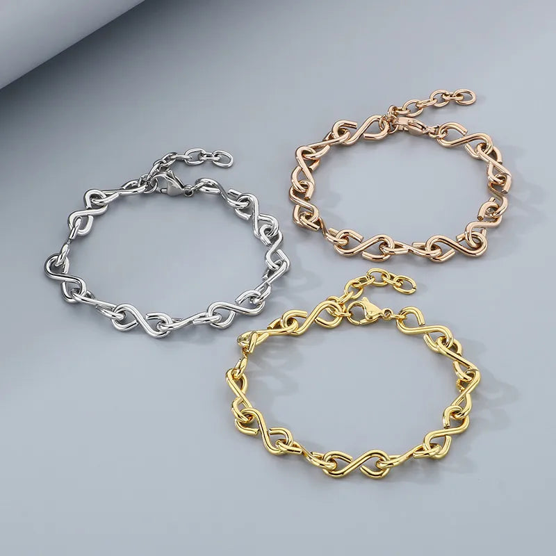 Wholesale Jewelry Simple Style Infinity 304 Stainless Steel 18K Gold Plated Bracelets Necklace