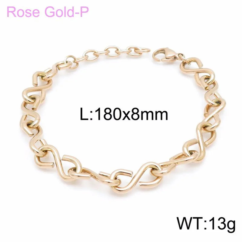 Wholesale Jewelry Simple Style Infinity 304 Stainless Steel 18K Gold Plated Bracelets Necklace