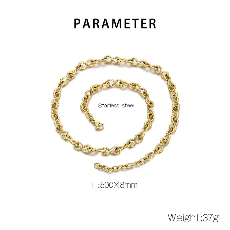 Wholesale Jewelry Simple Style Infinity 304 Stainless Steel 18K Gold Plated Bracelets Necklace