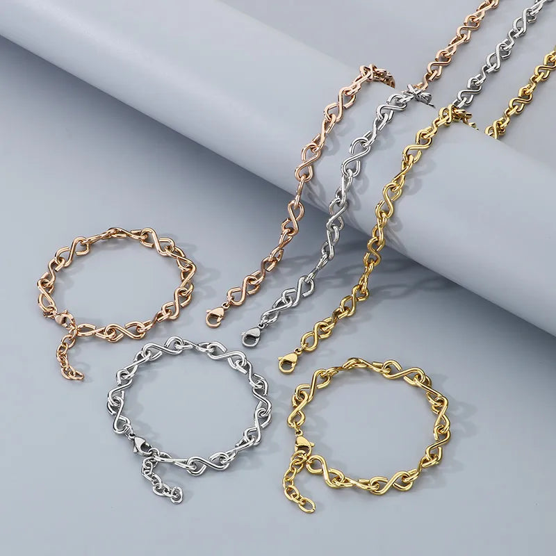 Wholesale Jewelry Simple Style Infinity 304 Stainless Steel 18K Gold Plated Bracelets Necklace