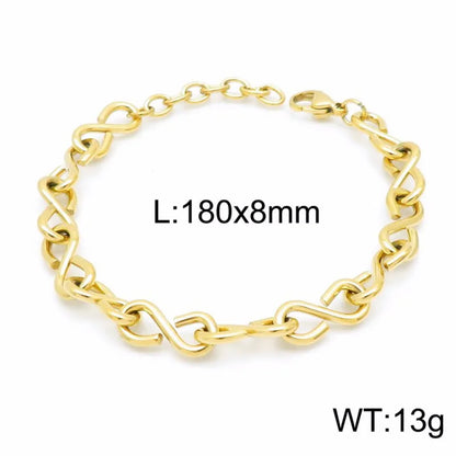 Wholesale Jewelry Simple Style Infinity 304 Stainless Steel 18K Gold Plated Bracelets Necklace