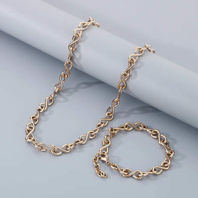 Wholesale Jewelry Simple Style Infinity 304 Stainless Steel 18K Gold Plated Bracelets Necklace