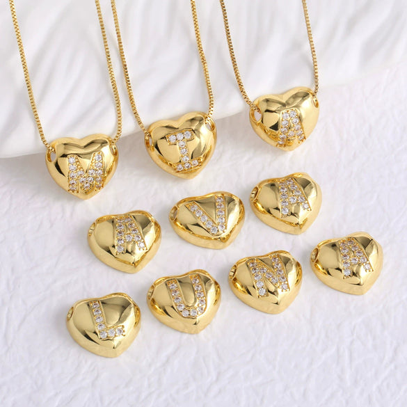 Wholesale Jewelry Simple Style Inlaid Zircon Heart Pendant Necklace Copper Electroplating
