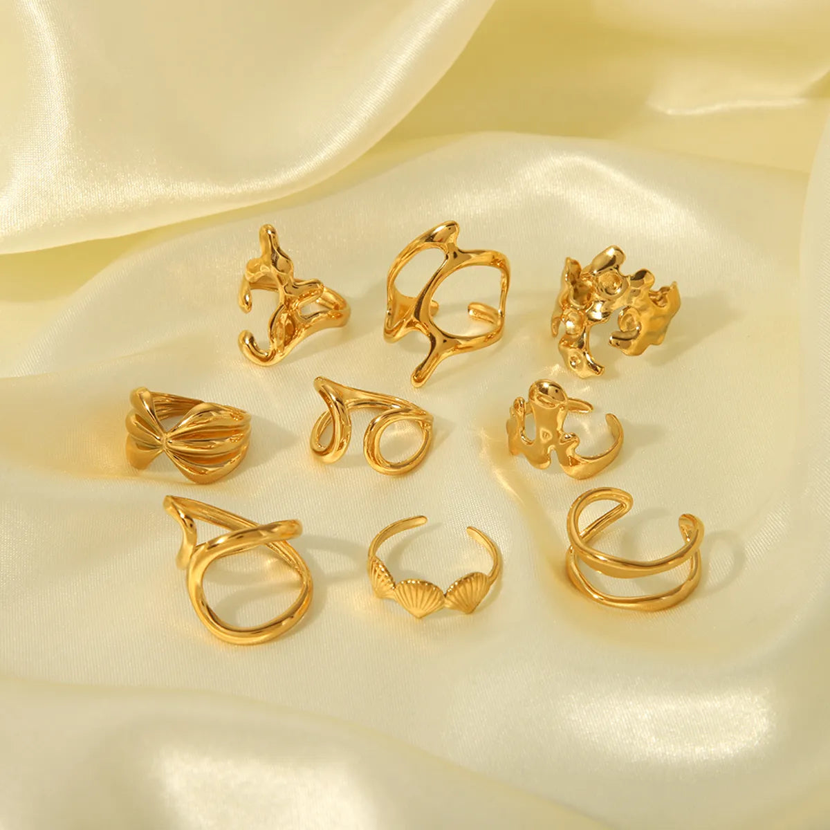 Wholesale Jewelry Simple Style Irregular Solid Color Bow Knot 304 Stainless Steel 18K Gold Plated Open Rings