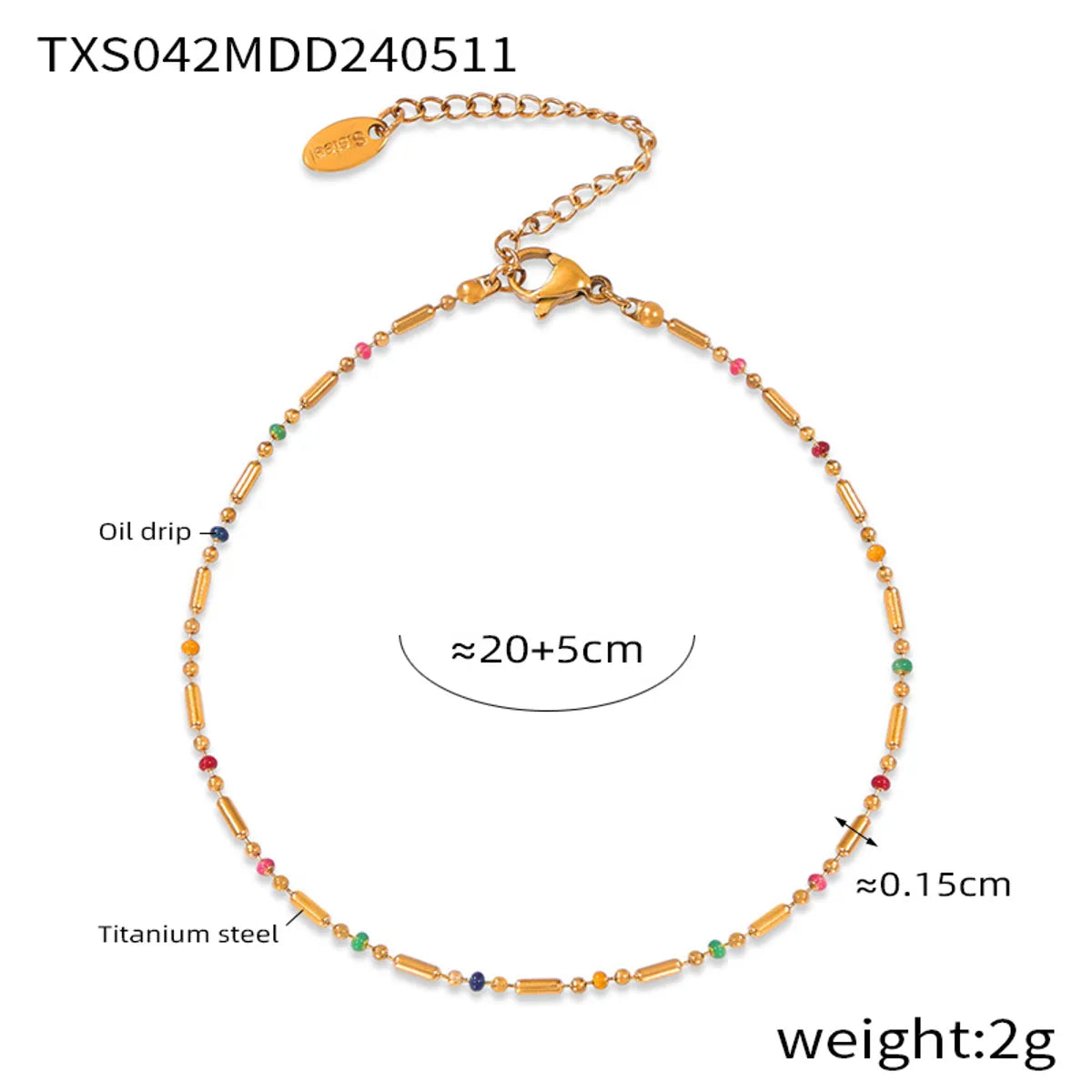 Wholesale Jewelry Simple Style Korean Style Solid Color 304 Stainless Steel Seed Bead 18K Gold Plated Enamel Plating Bracelets Anklet Necklace