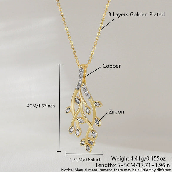 Wholesale Jewelry Simple Style Leaf Copper Electroplated Ochain Pendant Necklace