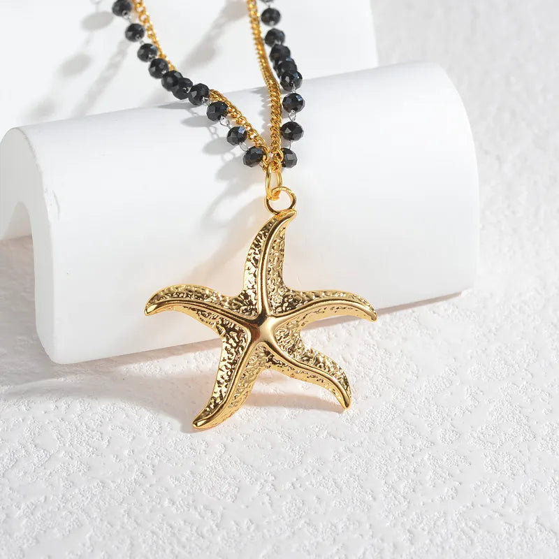 Wholesale Jewelry Simple Style Leaves Starfish 304 Stainless Steel Beaded Pendant Necklace