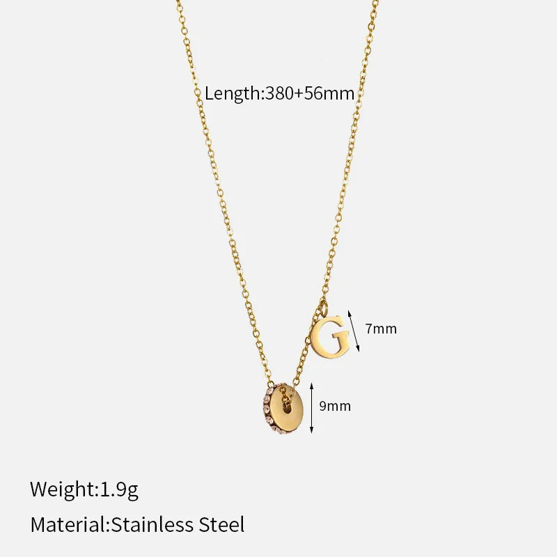 Wholesale Jewelry Simple Style Letter 304 Stainless Steel Artificial Rhinestones 14K Gold Plated Inlay Pendant Necklace