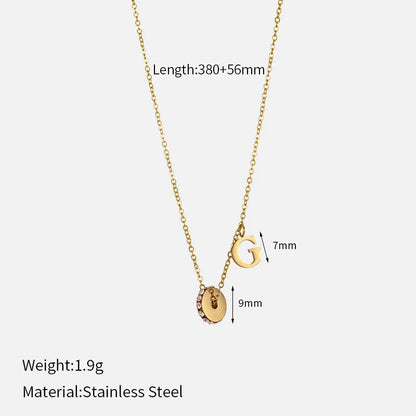 Wholesale Jewelry Simple Style Letter 304 Stainless Steel Artificial Rhinestones 14K Gold Plated Inlay Pendant Necklace