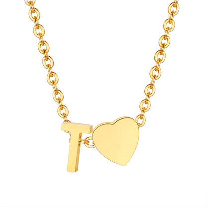 Wholesale Jewelry Simple Style Letter Heart Shape 201 Stainless Steel 18K Gold Plated Polishing Pendant Necklace