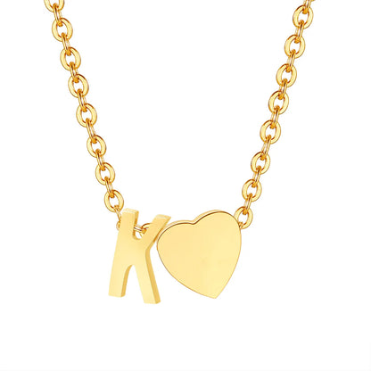 Wholesale Jewelry Simple Style Letter Heart Shape 201 Stainless Steel 18K Gold Plated Polishing Pendant Necklace