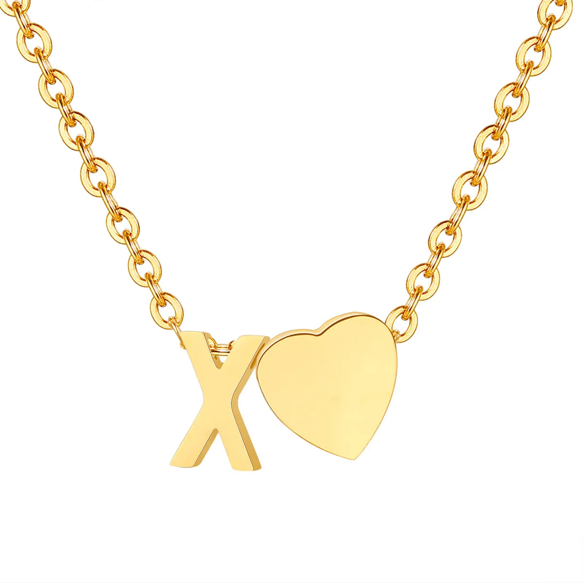 Wholesale Jewelry Simple Style Letter Heart Shape 201 Stainless Steel 18K Gold Plated Polishing Pendant Necklace